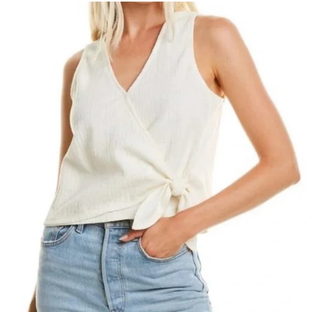 Madewell Cream Sleeveless Wrap Tank Top